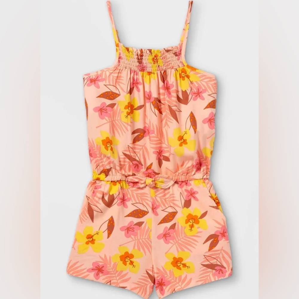 Cat & Jack Girls’ Sleeveless Printed Romper - Peach L - Picture 3 of 3